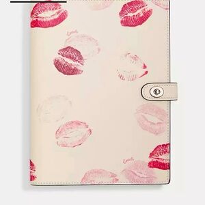 Authentic Coach Leather Notebook With Kisses 💋 Lip Print CR772 Chalk Multi